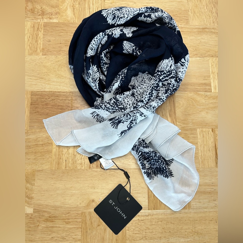 St. John Navy and White Cashmere Scarf